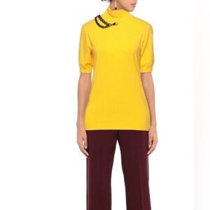 BOUTIQUE MOSCHINO Yellow Turtleneck Top with Chain Detail Sz 12